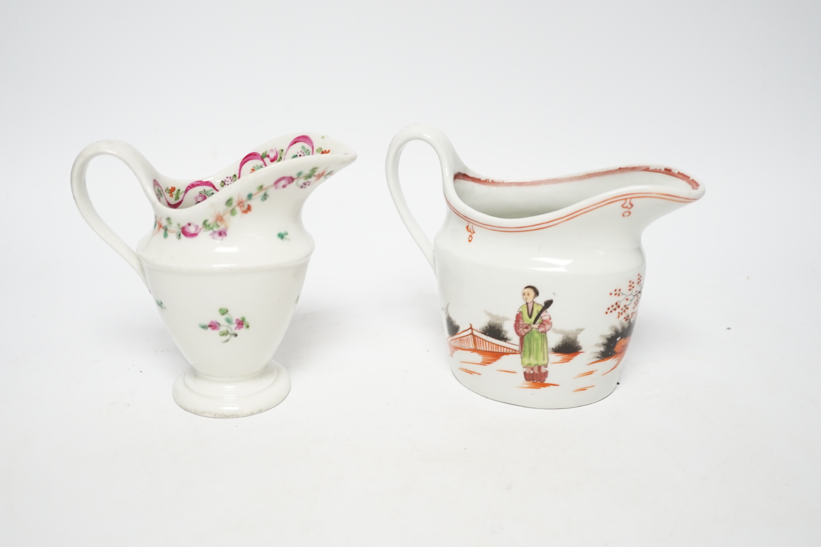 An 18th century Newhall teapot stand and a New Hall milk jug, c.1810 and a Keeley milk jug